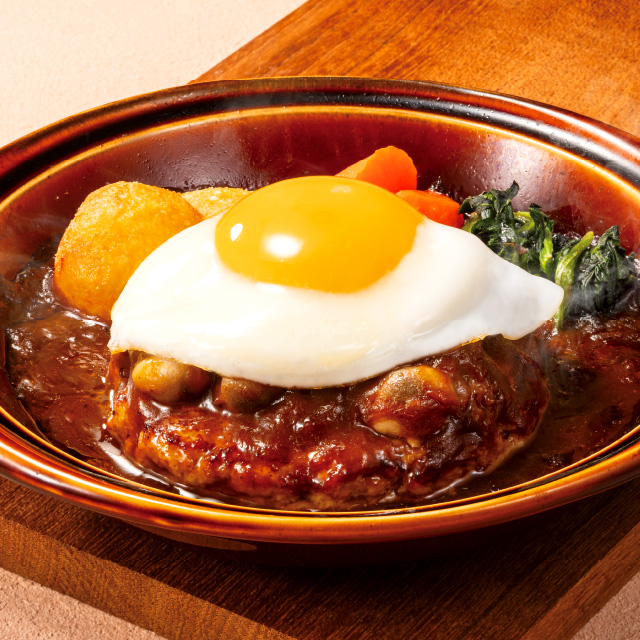 月見きのこデミ煮込みハンバーグ
