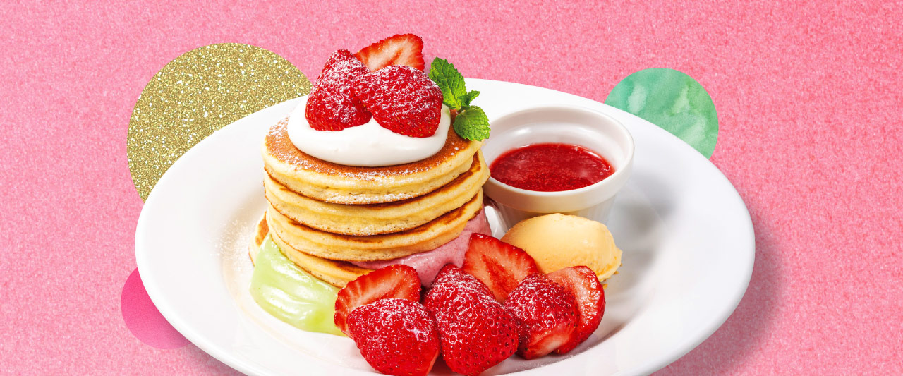 あまおうとピスタチオのパンケーキ5枚～ハニーベリーソース