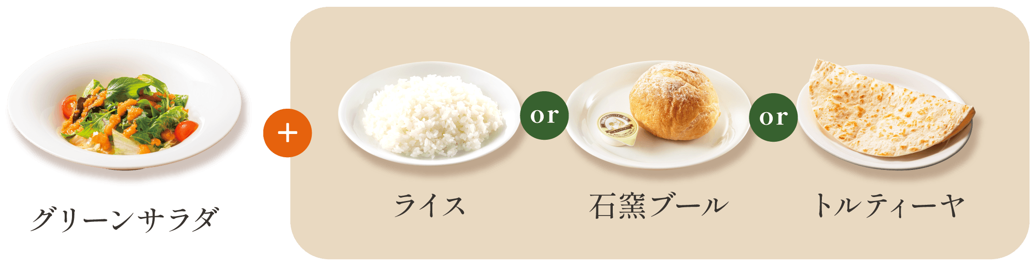 グリーンサラダ+ライスor石窯ブールorトルティーヤ