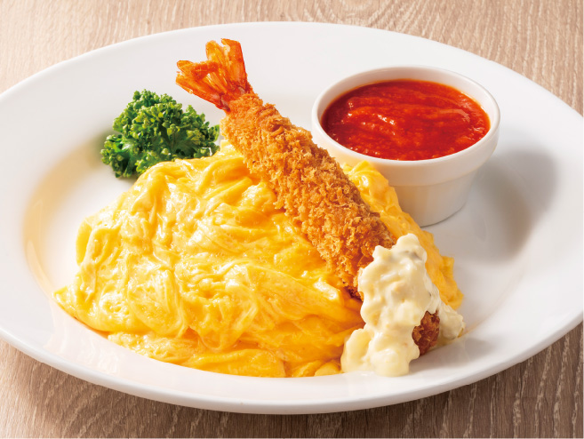 特製ケチャップのオムライス＆海老フライ