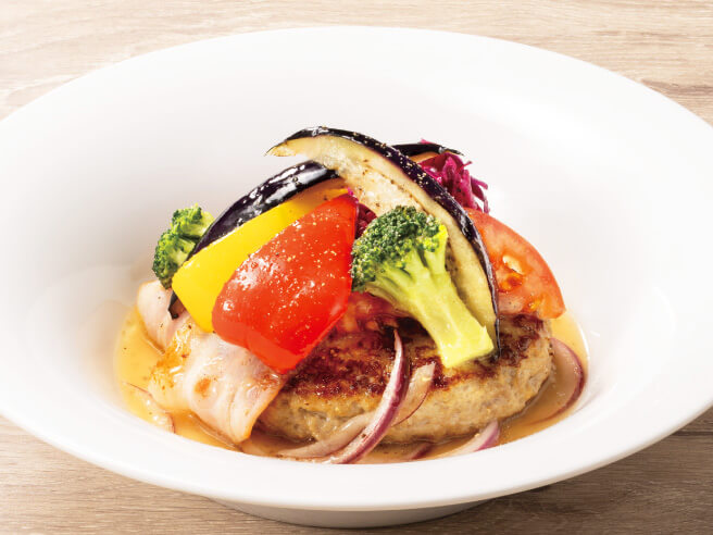 彩り野菜ハンバーグ～ライムとビネガーのソース