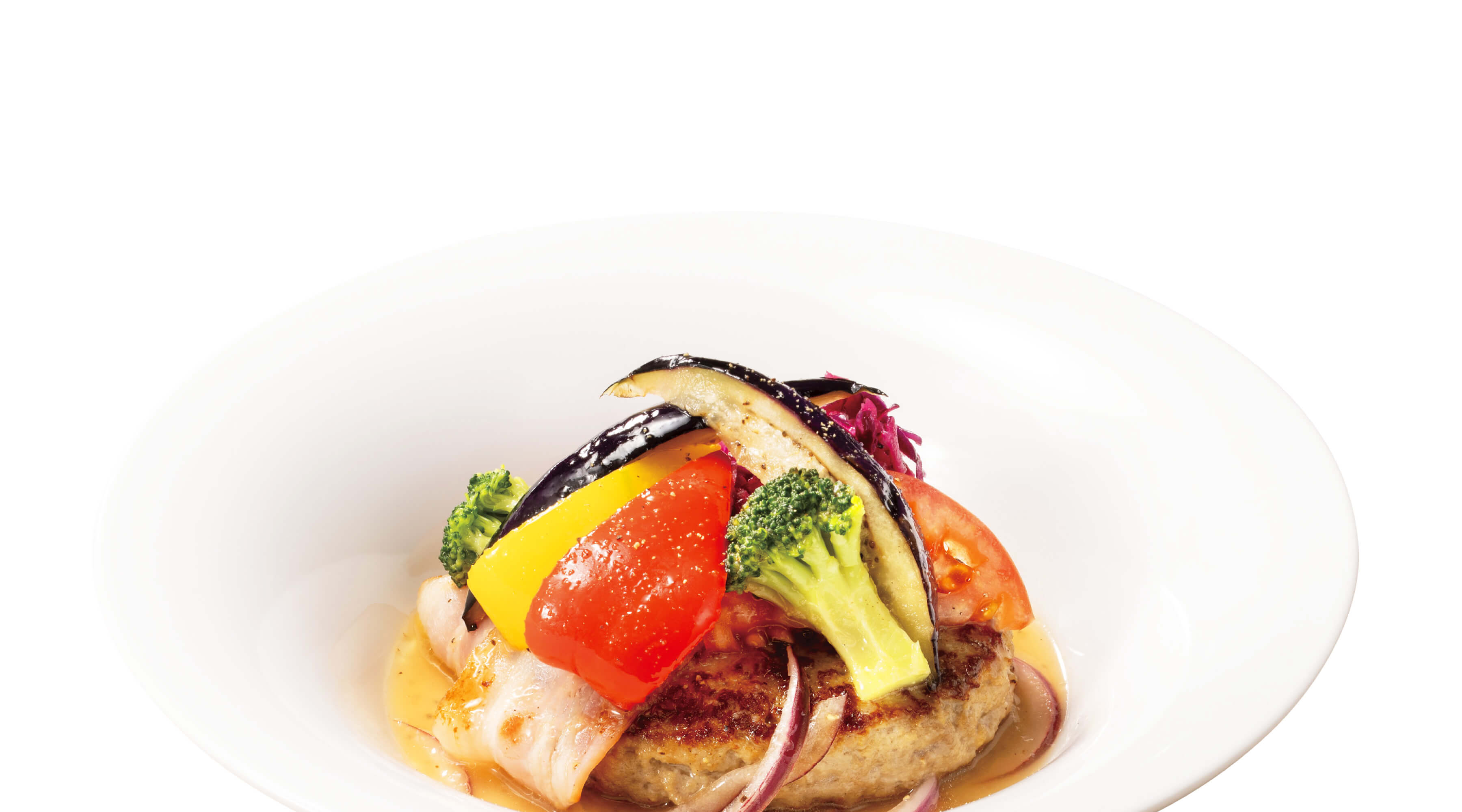 彩り野菜ハンバーグ～ライムとビネガーのソース
