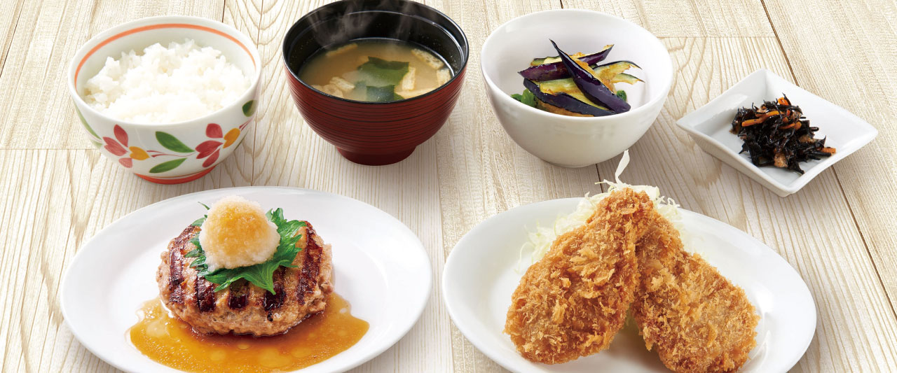おろしハンバーグとヒレカツ膳 選べる小鉢つき デニーズ