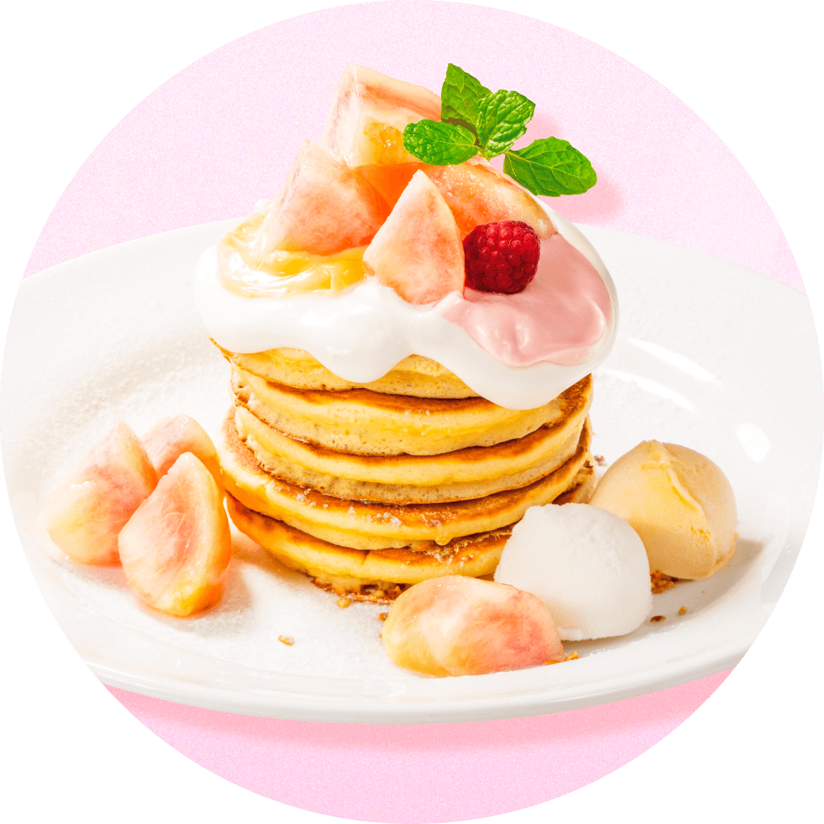 フレッシュ桃のパンケーキ