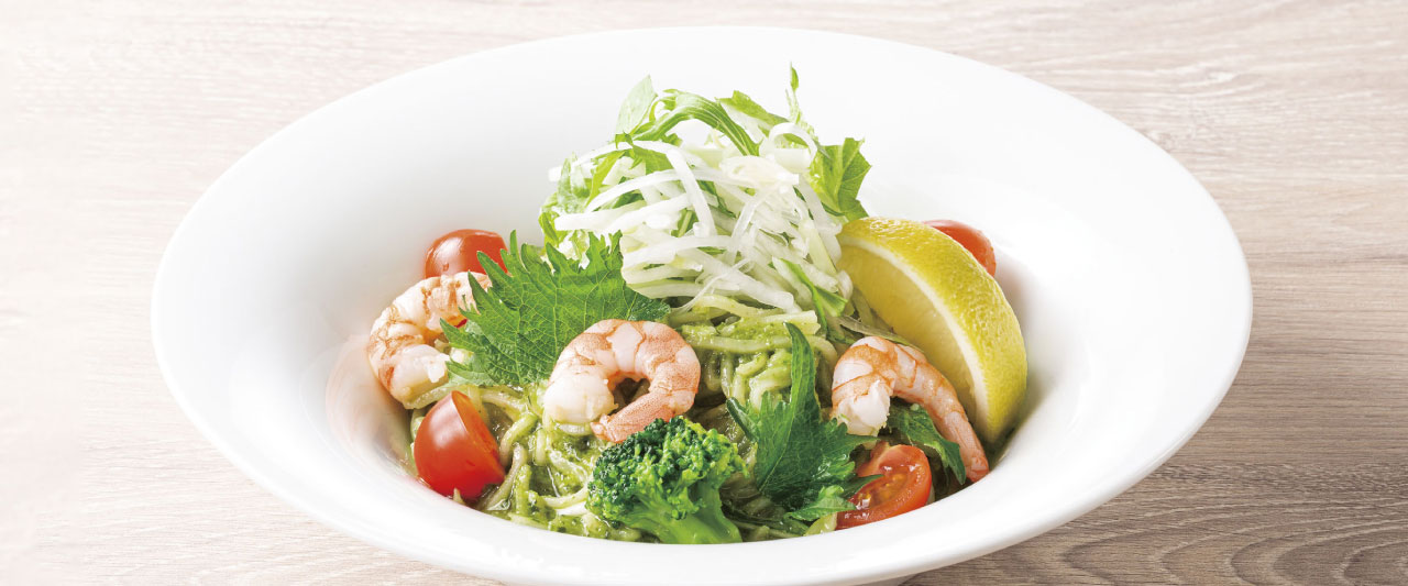 海老と香味野菜のサラダ麺～ジェノベーゼソース