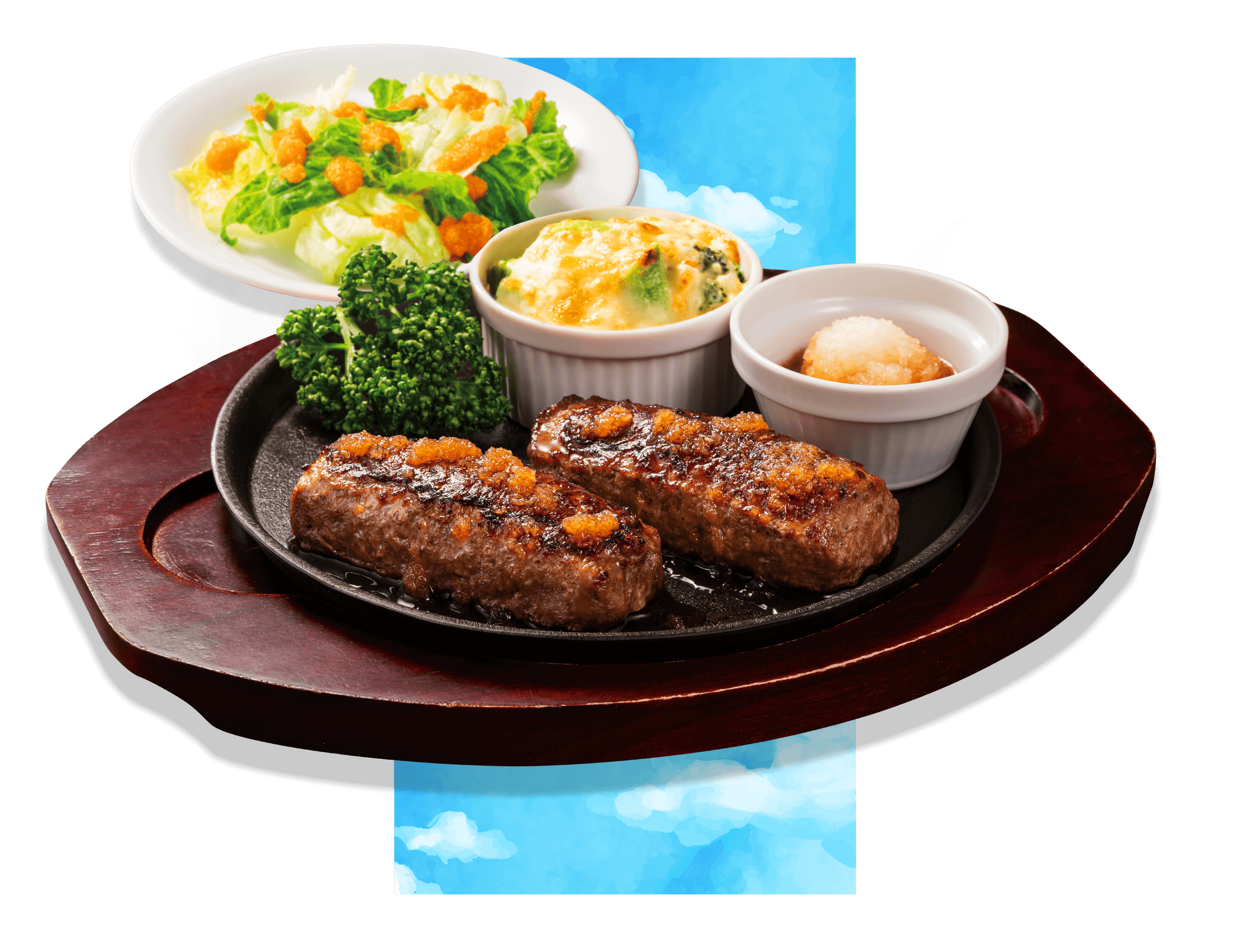 BEEFハンバーグステーキ　アボカドグラタン添え（ミニサラダつき）