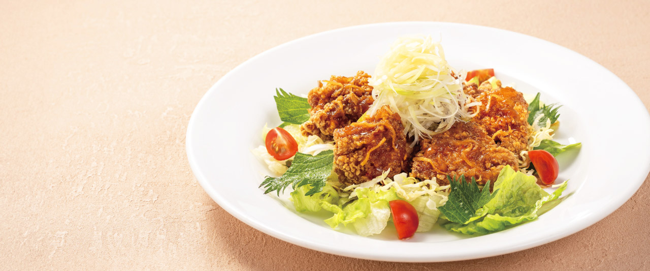 香味野菜と生姜の油淋鶏