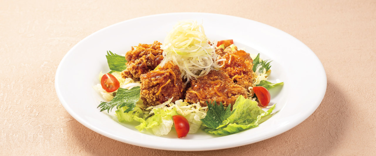 香味野菜と生姜の油淋鶏